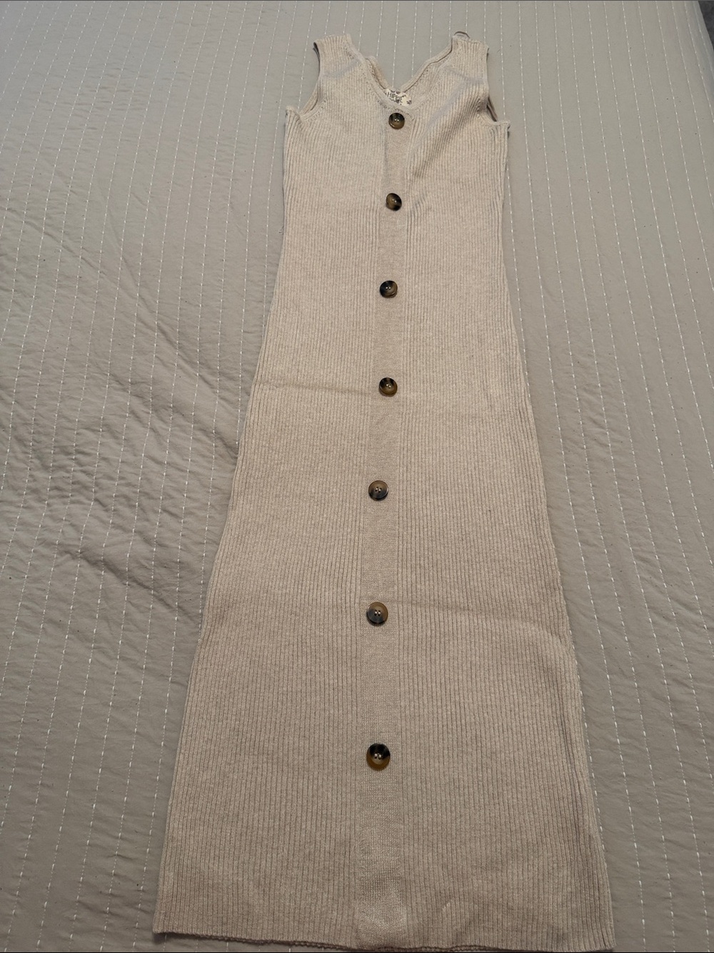 Hippie Rose Neutral Ribbed Button-Front Dress